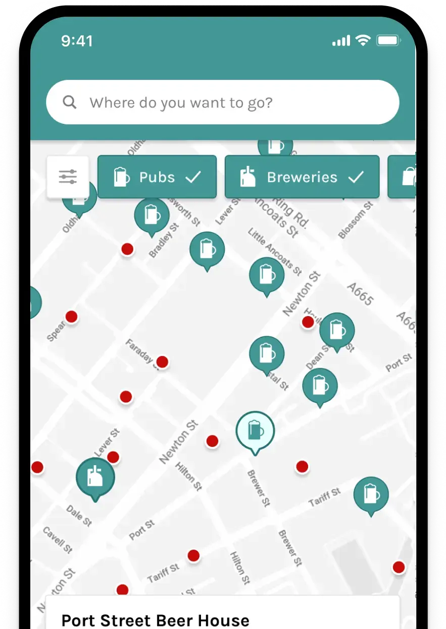 Phone mockup showing the Neverspoons app map view
