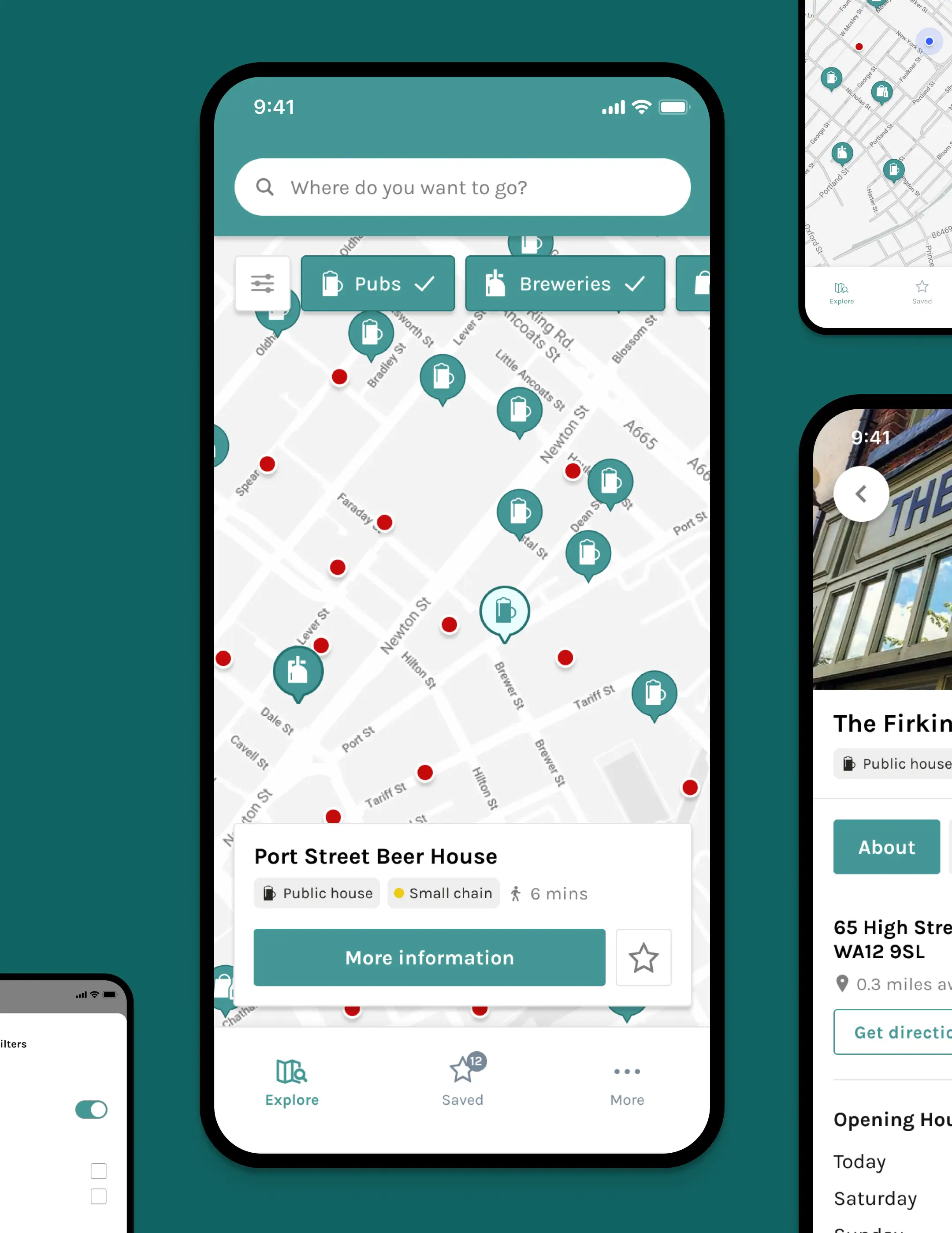 The Neverspoons app shown on a phone alongside pub branding